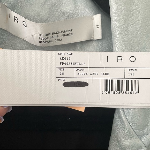 IRO Paris Ashville Leather Jacket Metallic Light Blue Women’s size 38 NEW W TAGS - Picture 6 of 6